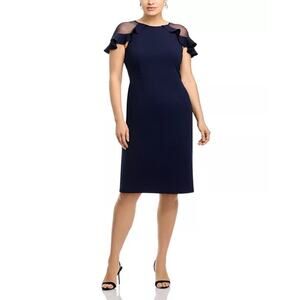Eliza J Nordstrom Size 4 Crew Neck Ruffle Shoulder Cocktail Dress Navy